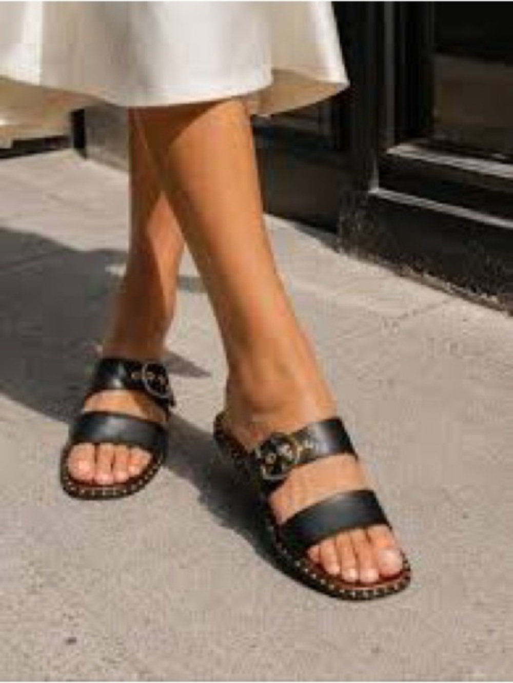 Coach and Four Black Slide Sandals with Gold Accents Size 8.5